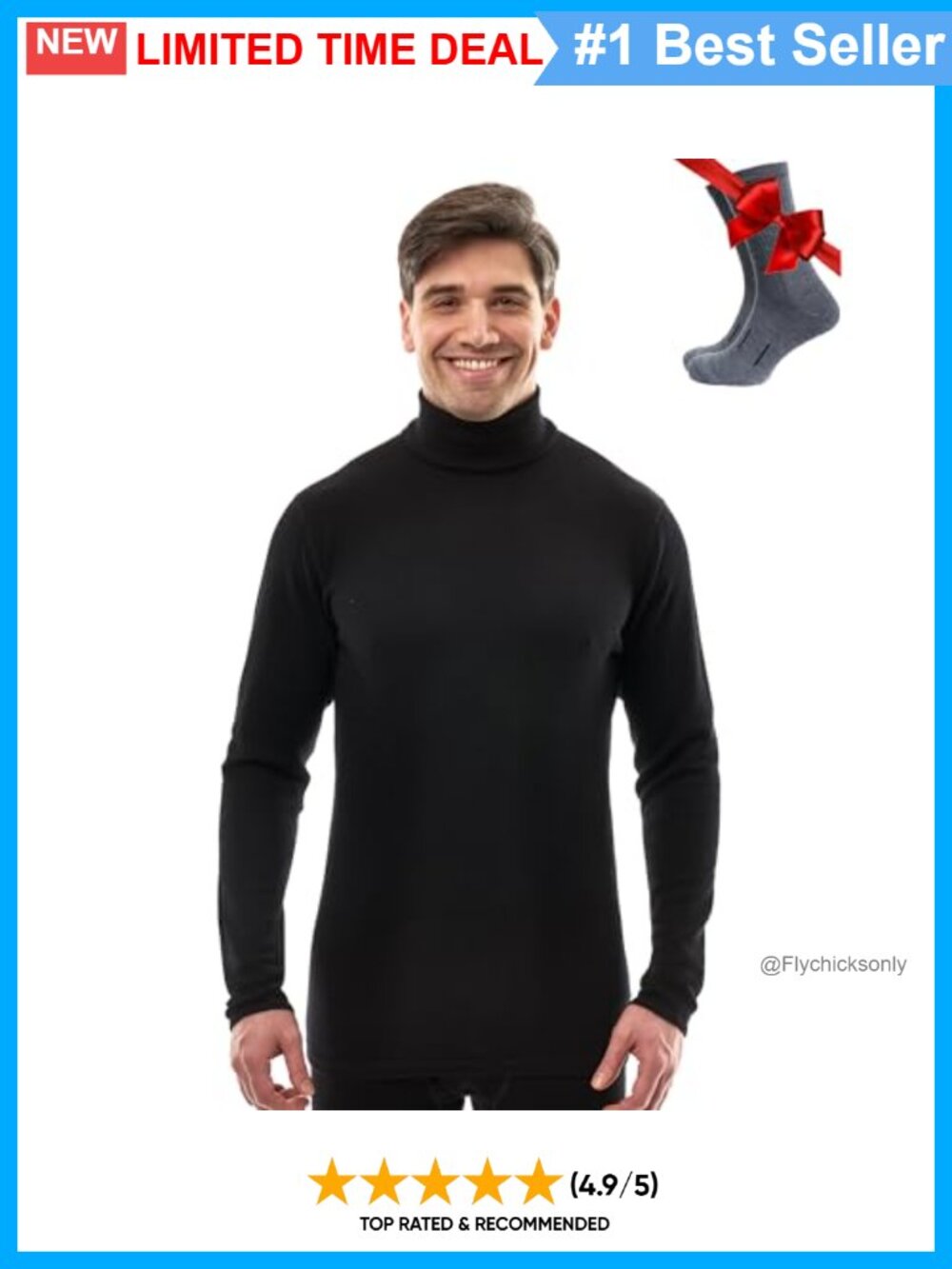 100% Merino Wool Base Layer Turtleneck Pullover Sweater Mens